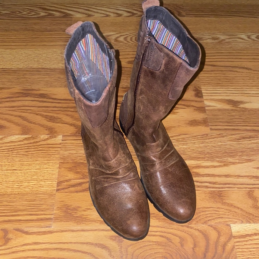 MERRELL VERA MID CALF BROWN LEATHER BOOTS SIZE 7.5